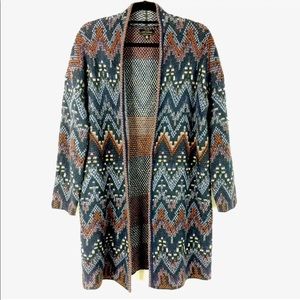 Lucky Brand Long Duster Cardigan Printed Sweater